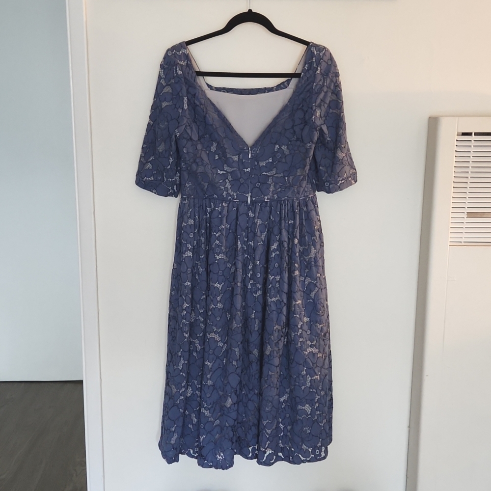 Asos Dusty Blue Lace Overlay Midi dress (size 10) - Picture 2 of 3